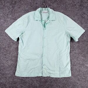 Kenneth Cole Button Up Shirt Womens S Blue Textured Striped Short Sleeve Outdoor